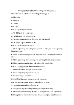 Trắc nghiệm Lịch sử 10 bài 2: Xã hội nguyên thủy (phần 1)