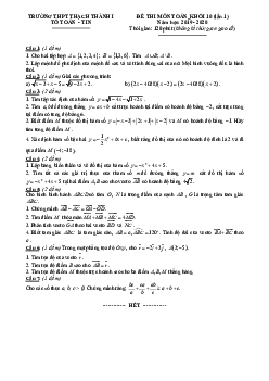 Đề thi Toán 10 lần 1 năm 2019 – 2020 trường THPT Thạch Thành 1 – Thanh Hóa