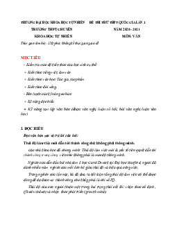 Đề thi ĐGCL lớp 12 lần 1 môn Ngữ Văn THPT chuyên KHTN Hà Nội năm 2021 (có đáp án)