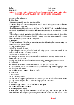 Giáo án Lịch Sử 8 kết nối tri thức bài 11 phong trào Công Nhân từ cuối thế kỉ XVIII đến đầu thế kỉ XX và sự ra đời của chủ nghĩa Khoa Học