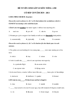 Đề ôn thi vào lớp 10 môn tiếng Anh Sở GD&ĐT Thành phố Hà Nội số 5 năm 2020