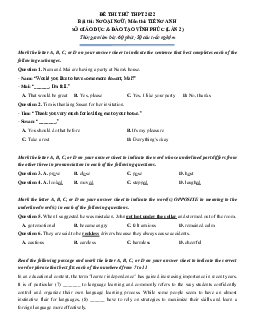 Đề thi thử THPT môn Tiếng Anh năm 2022 Sở GD Bắc Ninh có lời giải chi tiết và đáp án-Lần 3
