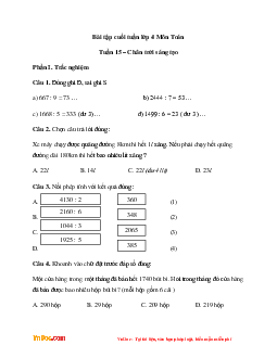Bài tập cuối tuần Toán lớp 4 Chân trời sáng tạo - Tuần 15