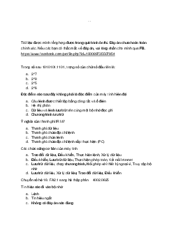 Đề thi cuối kỳ kiến trúc máy tính | Kiến trúc máy tính | Trường Đại học Thủy Lợi