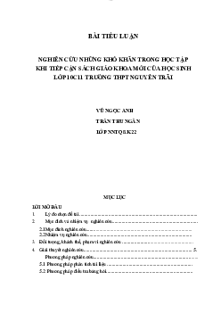 Tiểu luận nghiên cứu khó khăn trong học tập khi tiếp cận sách giáo khoa mới