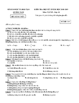 Đề thi học kỳ 2 môn Lý lớp 10 Quảng Nam 2018-2019 (có đáp án)