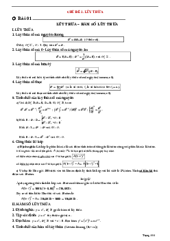 Tóm tắt lý thuyết và bài tập trắc nghiệm lũy thừa và hàm số lũy thừa