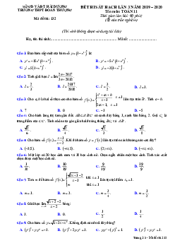 Đề sát hạch Toán 11 lần 3 năm 2019 – 2020 trường THPT Đoàn Thượng – Hải Dương