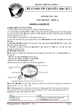 Đề cương ôn tập giữa học kì 1 môn Hóa học 10 sách Chân trời sáng tạo