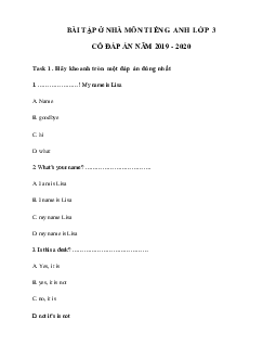 Phiếu bài tập ở nhà tiếng Anh lớp 3 - Ngày 22/04