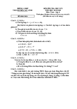 Đề thi cuối kì 1 Toán 6 năm 2019 – 2020 phòng GD&ĐT TP Cao Lãnh – Đồng Tháp
