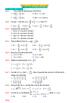 Đề ôn tập học kỳ 1 Toán 11 Kết nối tri thức - Đề 1 (có đáp án)