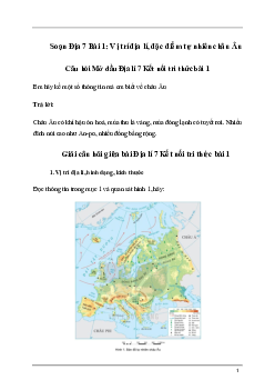 Giải Địa lí 7 Bài 1: Vị trí địa lí, đặc điểm tự nhiên châu Âu | Kết nối tri thức