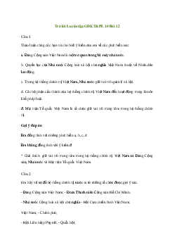 Giải Giáo dục Kinh tế và Pháp luật 10 Bài 12: Đặc điểm, cấu trúc và nguyên tắc hoạt động của hệ thống chính trị nước Cộng hòa xã hội chủ nghĩa Việt Nam | Chân trời sáng tạo