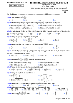 Đề thi giữa HK2 Toán 11 năm 2019 – 2020 trường THPT Lý Thái Tổ – Bắc Ninh