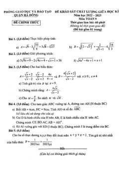 Đề giữa học kì 1 Toán 9 năm 2022 – 2023 phòng GD&ĐT Hà Đông – Hà Nội