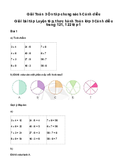Giải bài tập Luyện tập, thực hành Toán lớp 3 Cánh diều trang 121, 122 tập 1