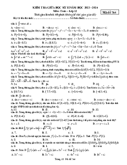 Đề giữa kỳ 2 Toán 12 năm 2023 – 2024 trường THPT Nguyễn Tất Thành – TP HCM