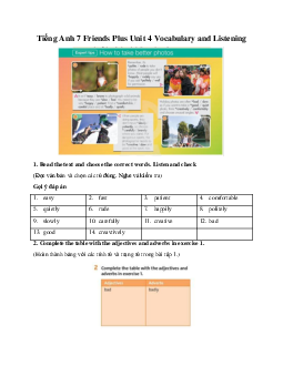 Tiếng Anh 7 Friends Plus Unit 4 Vocabulary and Listening