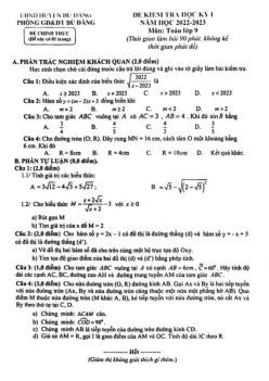 Đề học kỳ 1 Toán 9 năm 2022 – 2023 phòng GD&ĐT Bù Đăng – Bình Phước