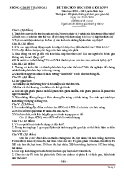 Đề thi HSG vòng 1 môn Sinh Học 9 huyện Thanh Oai năm 2021 (có đáp án)