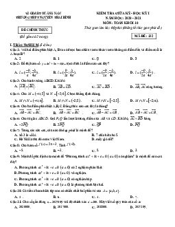 Đề thi giữa HK1 Toán 10 năm 2020 – 2021 trường THPT Nguyễn Thái Bình – Quảng Nam