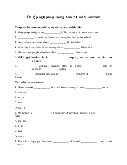 Ôn tập ngữ pháp Tiếng Anh 9 Unit 8 Tourism