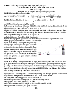 Đề thi học kỳ 1 Toán 9 năm 2019 – 2020 phòng GD&ĐT Phú Nhuận – TP HCM