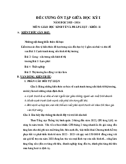 Đề cương ôn tập giữa học kì 1 môn Giáo dục Kinh tế và Pháp luật 11 sách Kết nối tri thức với cuộc sống