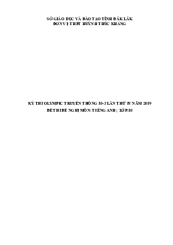 Đề thi Olympic 10 tháng 3 lần thứ 3 môn Tiếng Anh năm 2019 môn Tiếng Anh 10 THPT Huỳnh Thúc Kháng