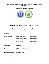 Laboratory Assignment – Lab 4 | Báo cáo thực hành học phần Molecular Genetics | Trường Đại học Quốc tế, Đại học Quốc gia Thành phố Hồ Chí Minh