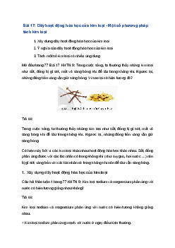 Giải Khoa học tự nhiên 9 Chân trời sáng tạo Bài 17: Dãy hoạt động hoá học của kim loại. Một số phương pháp tách kim loại