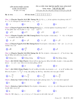 Bài tập trắc nghiệm tổng ôn số phức – Đoàn Trí Dũng Toán 12