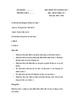 Đề cương ôn tập học kì 1 môn Lịch sử - Địa lí 7 sách Cánh diều