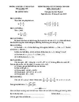 Đề thi học kì 1 Toán 7 năm 2019 – 2020 phòng GD&ĐT Phú Mỹ – BR VT