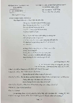 Đề thi tuyển sinh vào 10 môn Ngữ Văn của Sở GD&ĐT Hải Phòng năm học 2024 - 2025