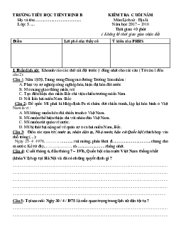 Đề thi học kì 2 môn Lịch sử - Địa lý lớp 5 trường Tiểu học Tiến Thịnh B năm 2017 - 2018