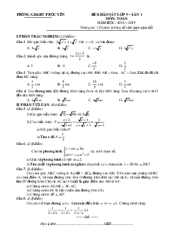 Đề khảo sát Toán 9 năm 2018 – 2019 phòng GD&ĐT Phúc Yên – Vĩnh Phúc