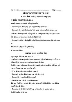 Đề thi học kì 1 lớp 3 môn Tiếng Việt sách Chân trời sáng tạo - Đề 4