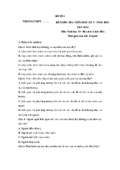 Giải đề thi giữa học kì 1 lớp 10 năm 2023 - 2024 sách Cánh diều | Sinh học 10  bộ 2