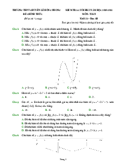 Đề thi HK1 Toán 12 năm 2020 – 2021 trường chuyên Lê Hồng Phong – TP HCM