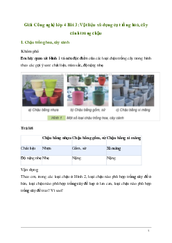 Giải Công nghệ lớp 4 Bài 3: Vật liệu và dụng cụ trồng hoa, cây cảnh trong chậu | kết nối tri thức