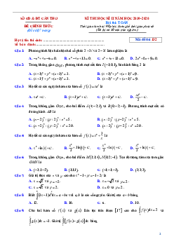 Đề thi HK2 Toán 12 GDTHPT năm học 2019 – 2020 sở GD&ĐT Cần Thơ