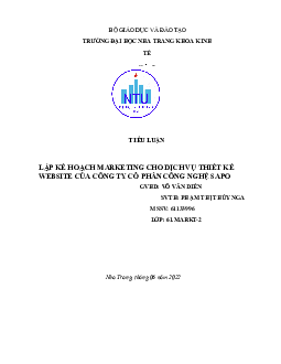 Tiểu luận Lập kế hoạchmarketing cho dịch vụ thiết kế website của Công ty Cổ phần Công nghệ Sapo