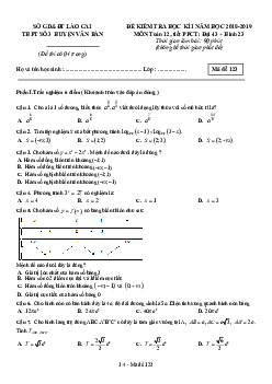 Đề kiểm tra học kỳ 1 Toán 12 năm 2018 – 2019 trường THPT số 3 Văn Bàn – Lào Cai