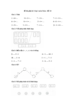 Đề thi giữa kì 1 lớp 1 môn Toán - Đề 10