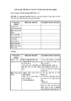 Giải bài tập SBT Địa Lý 12 bài 25: Tổ chức lãnh thổ nông nghiệp