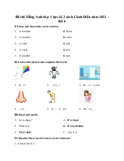 Đề thi học kì 2 môn Tiếng Anh lớp 1 năm 2021 - 2022 | Explore New Worlds số 4
