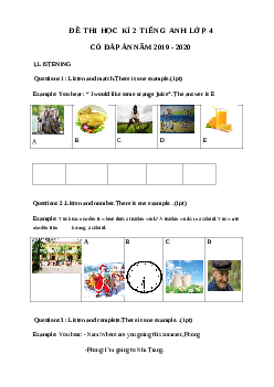 Đề thi tiếng Anh lớp 4 học kỳ 2 trường Tiểu học Minh Hà năm 2019 - 2020