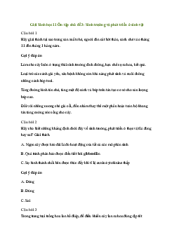 Giải Sinh 11 Ôn tập chủ đề 3: Sinh trưởng và phát triển ở sinh vật | Cánh diều